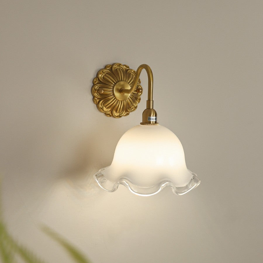 Flower Brass Glass Bedroom Wall Lamp