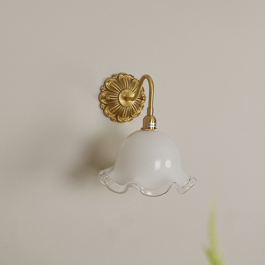 Flower Brass Glass Bedroom Wall Lamp