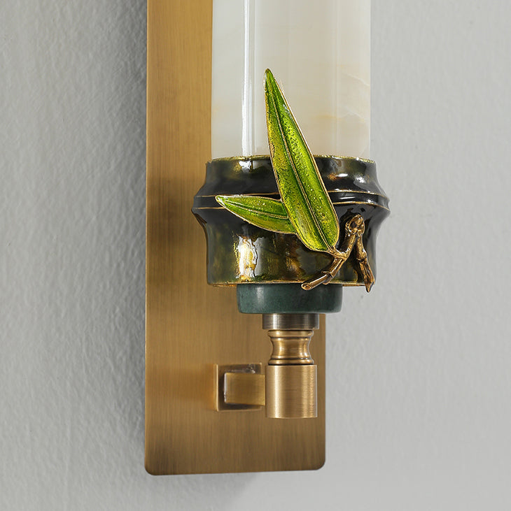 Cylindrical Brass Jade Entryway Wall Lamp