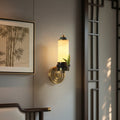Cylindrical Brass Jade Entryway Wall Lamp