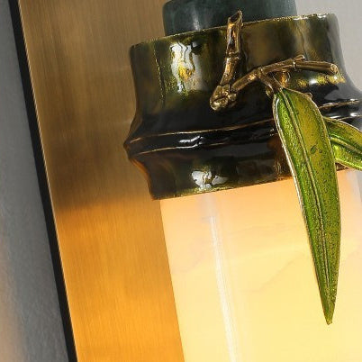 Cylindrical Brass Jade Entryway Wall Lamp
