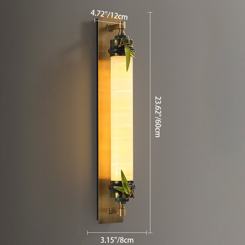 Cylindrical Brass Jade Entryway Wall Lamp