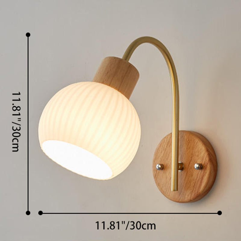 Geometric Rubberwood Glass Bedroom Wall Lamp