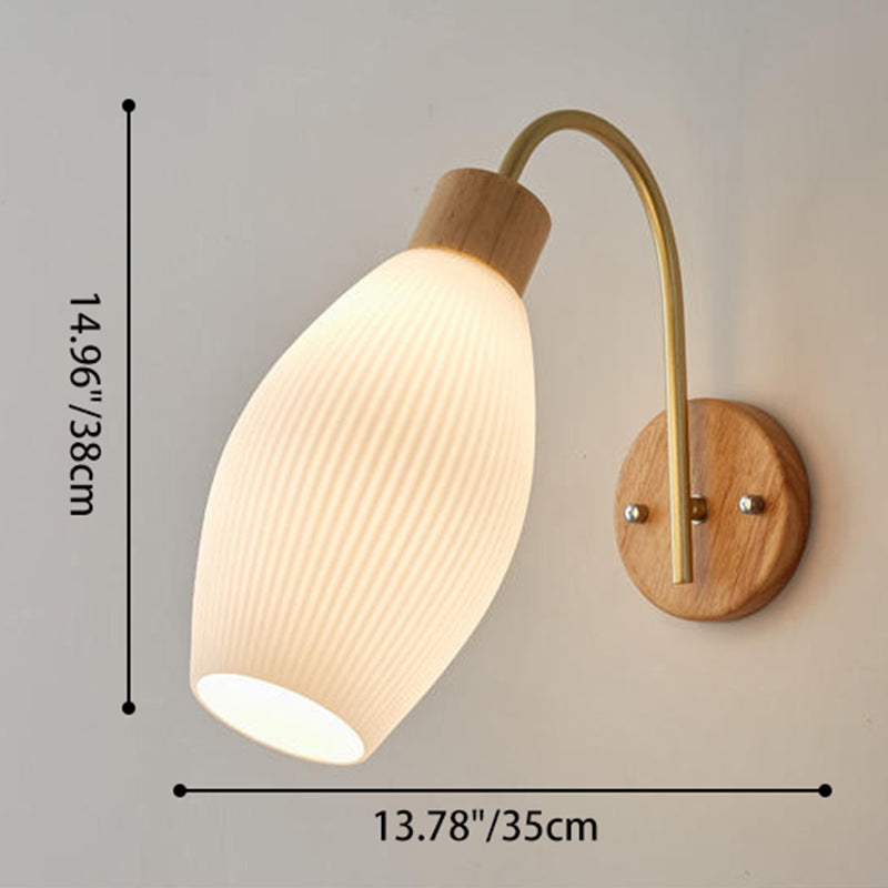 Geometric Rubberwood Glass Bedroom Wall Lamp