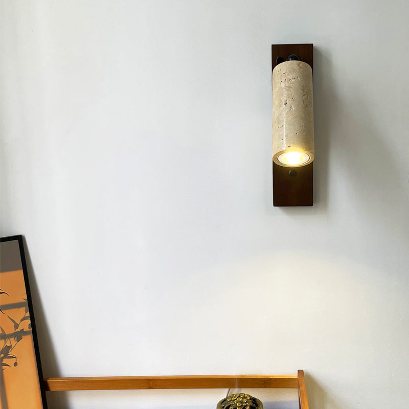 Cylindrical Solid Wood Yellow Wall Lamp