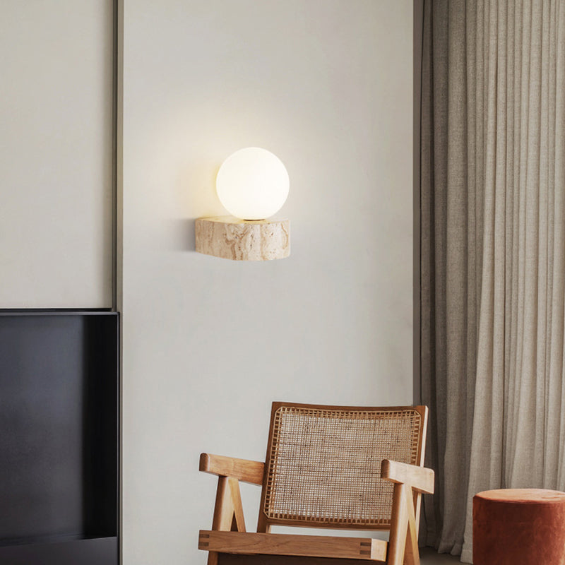 Round Square Yellow Travertine Wall Lamp