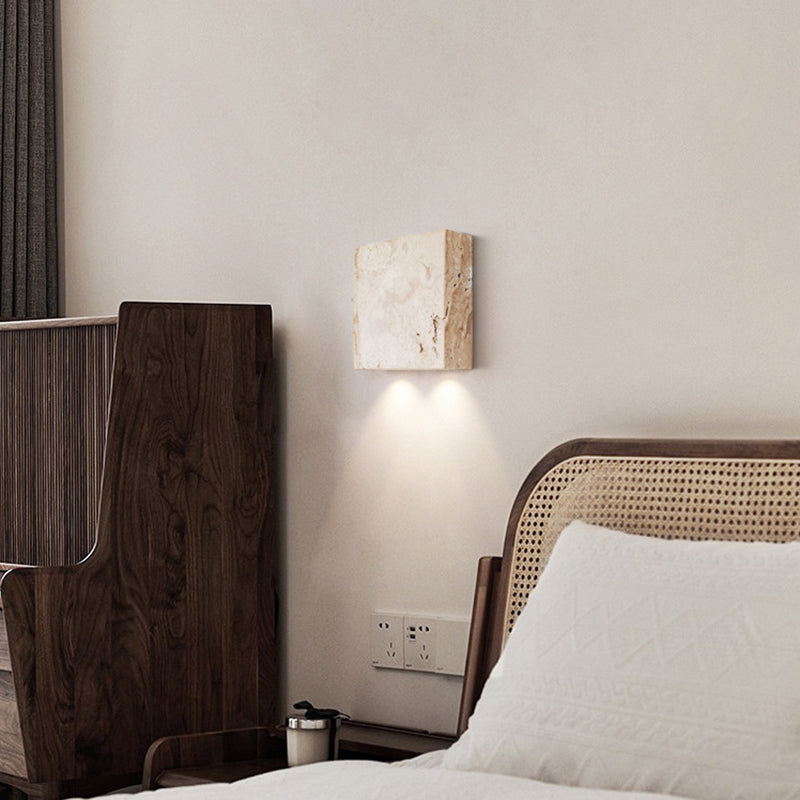 Round Square Yellow Travertine Wall Lamp