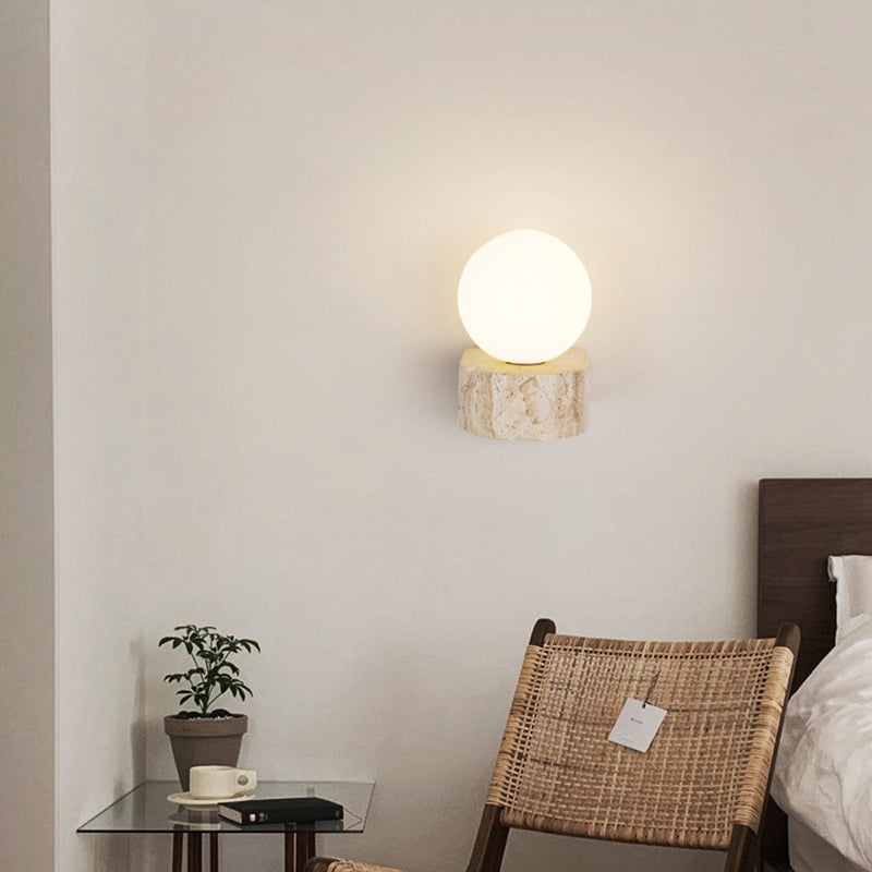Round Square Yellow Travertine Wall Lamp