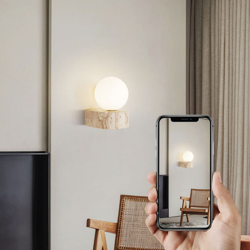 Round Square Yellow Travertine Wall Lamp