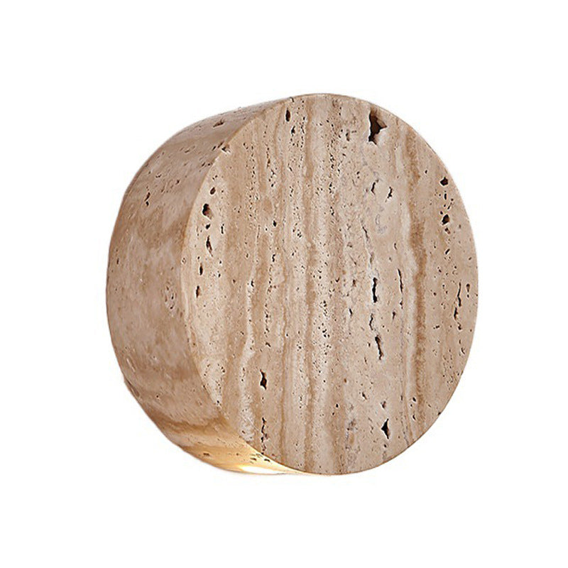 Round Yellow Travertine Hallway Wall Lamp