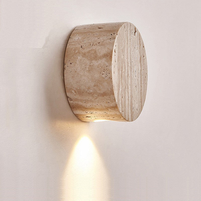 Round Yellow Travertine Hallway Wall Lamp
