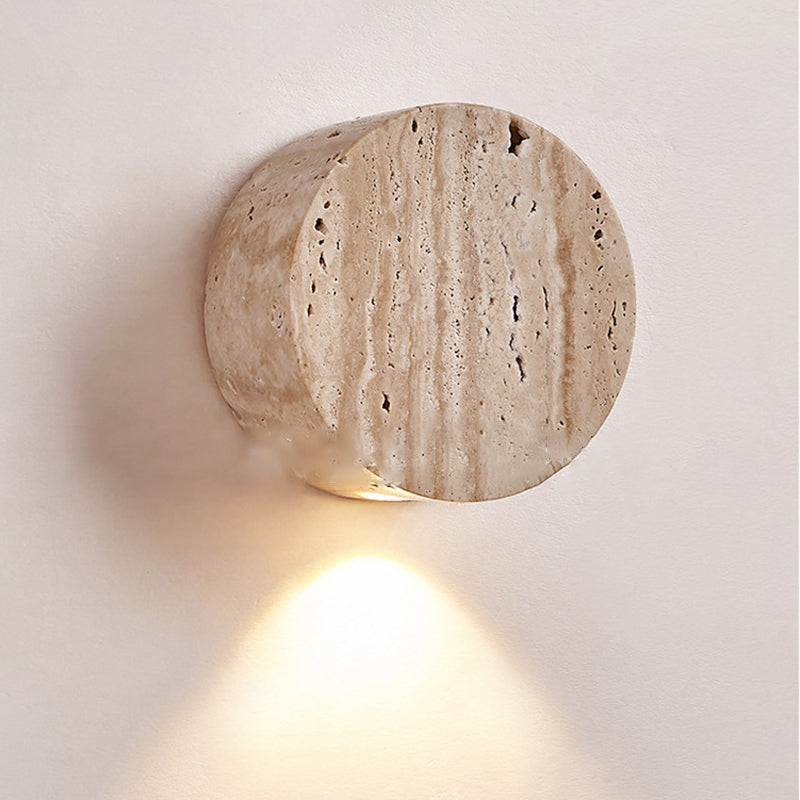 Round Yellow Travertine Hallway Wall Lamp