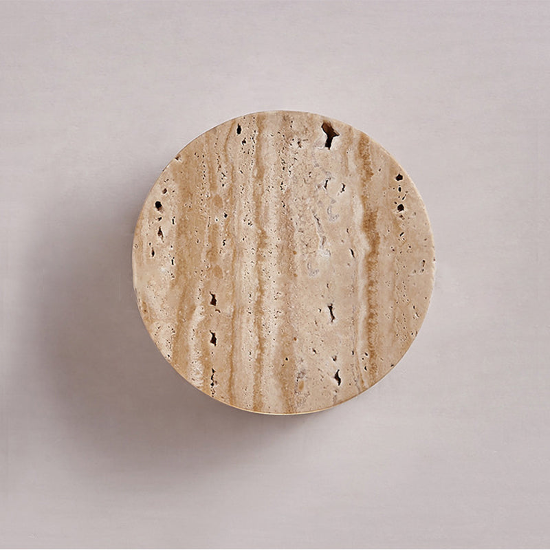 Round Yellow Travertine Hallway Wall Lamp