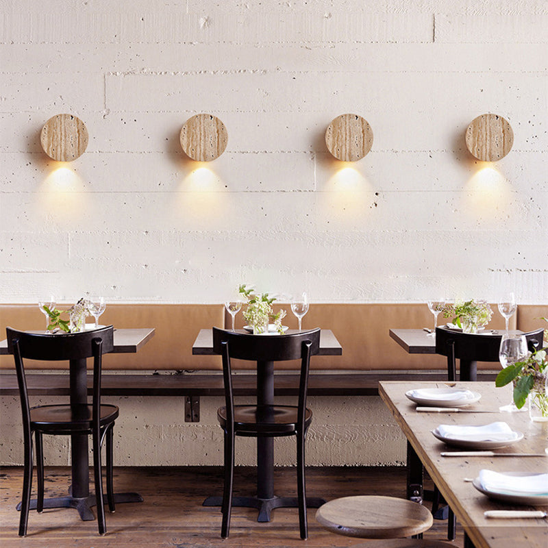 Round Yellow Travertine Hallway Wall Lamp