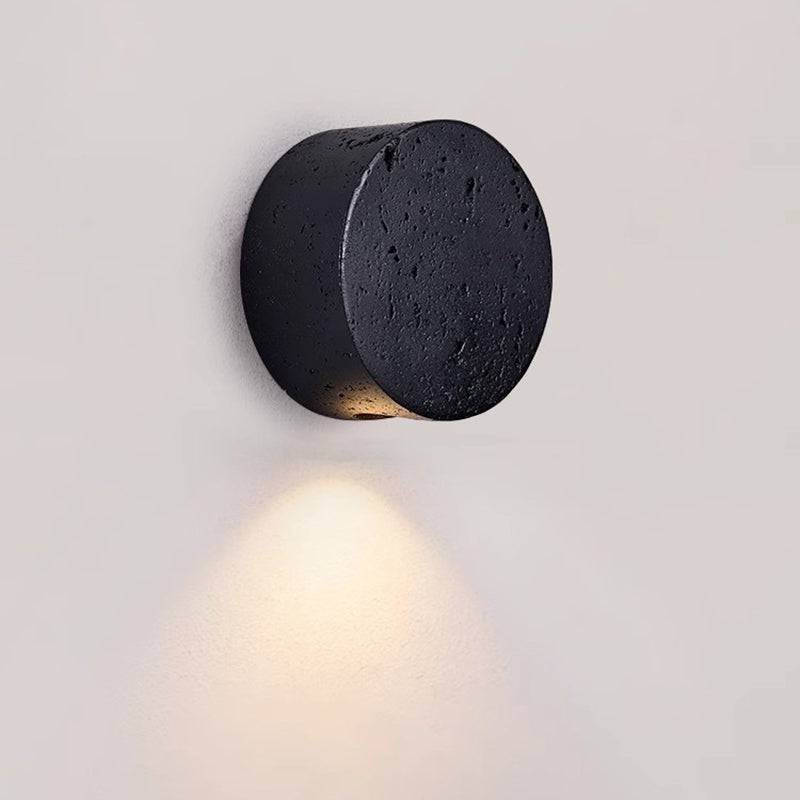 Round Yellow Travertine Hallway Wall Lamp