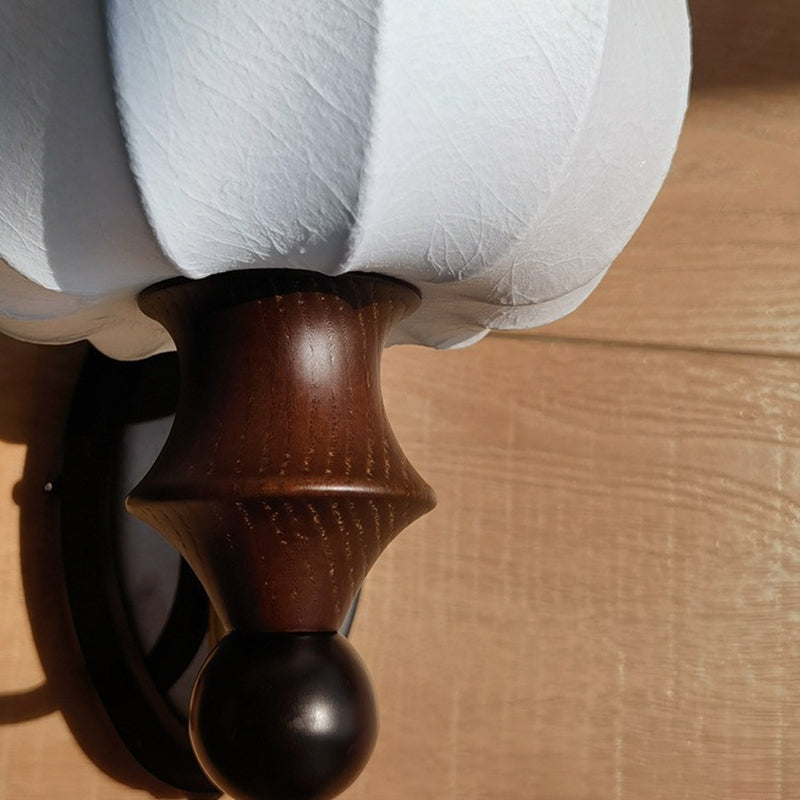 Round Ash Wood Faux Wall Lamp