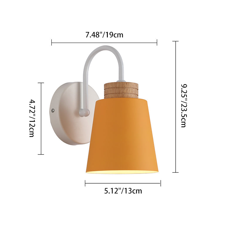 Cylindrical Wood Iron Bedroom Wall Lamp
