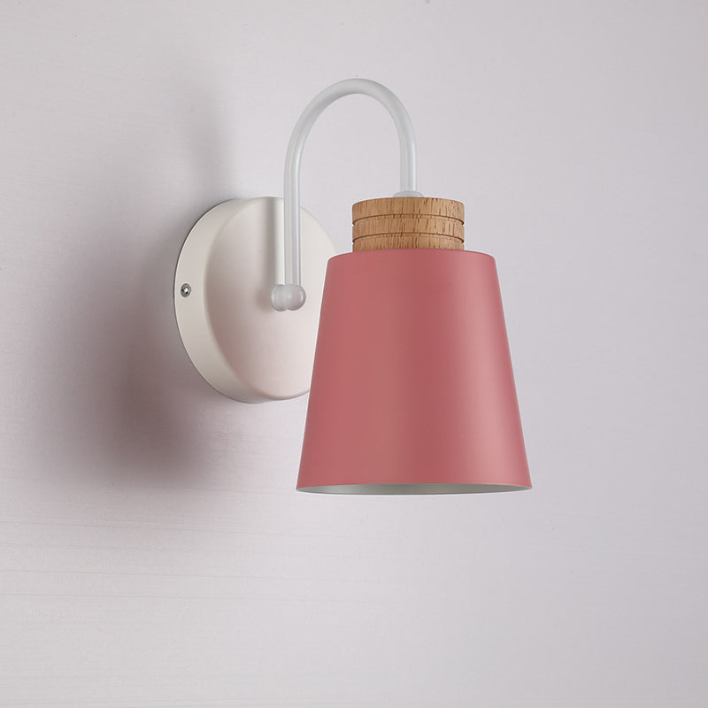 Cylindrical Wood Iron Bedroom Wall Lamp