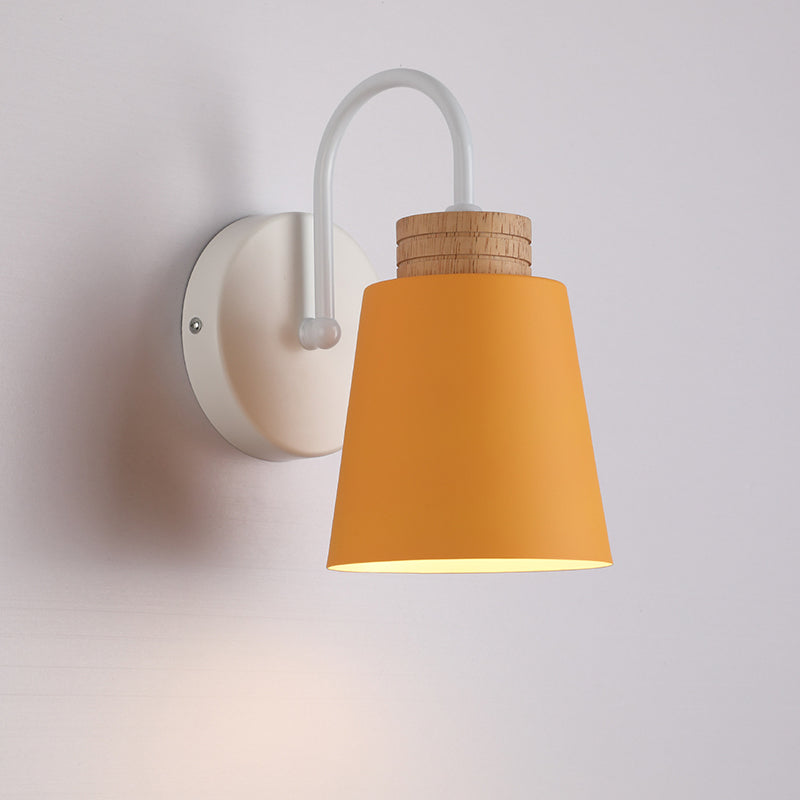 Cylindrical Wood Iron Bedroom Wall Lamp