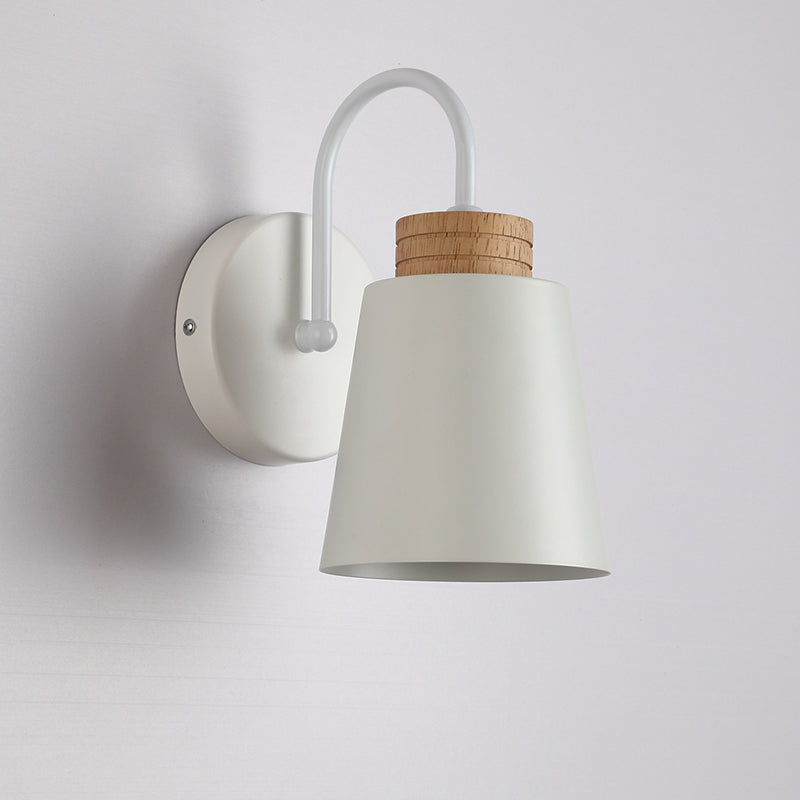 Cylindrical Wood Iron Bedroom Wall Lamp
