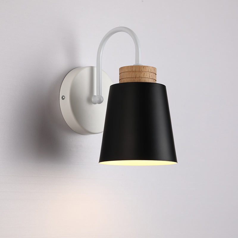 Cylindrical Wood Iron Bedroom Wall Lamp