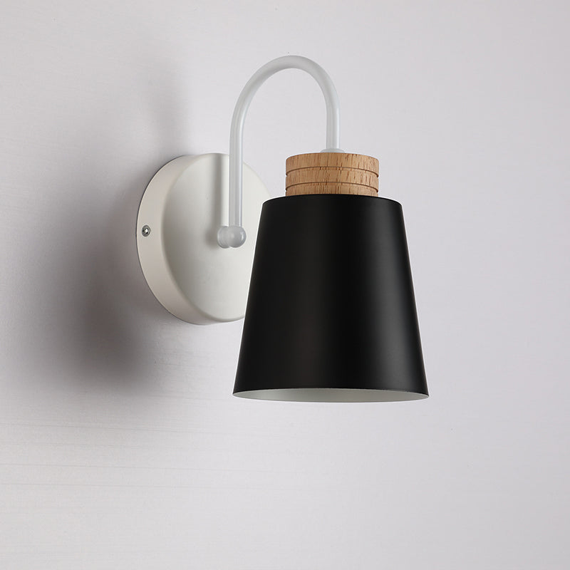 Cylindrical Wood Iron Bedroom Wall Lamp
