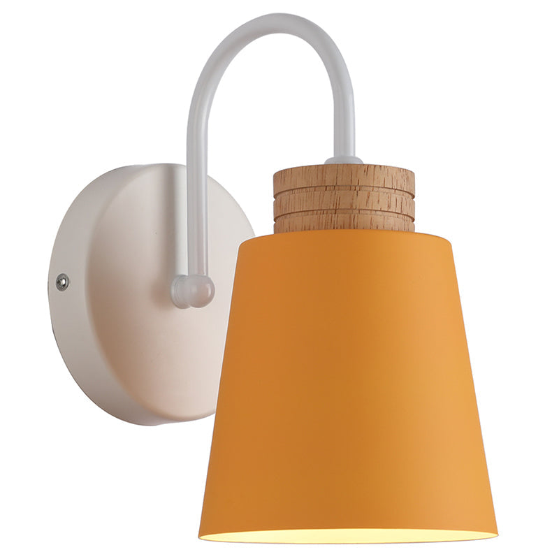 Cylindrical Wood Iron Bedroom Wall Lamp