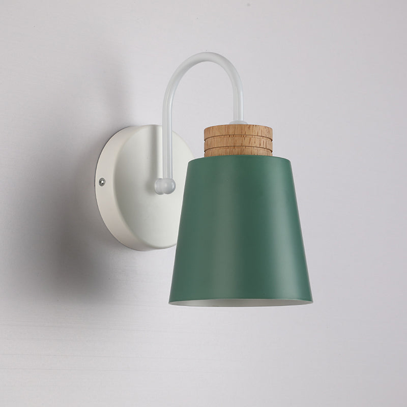 Cylindrical Wood Iron Bedroom Wall Lamp