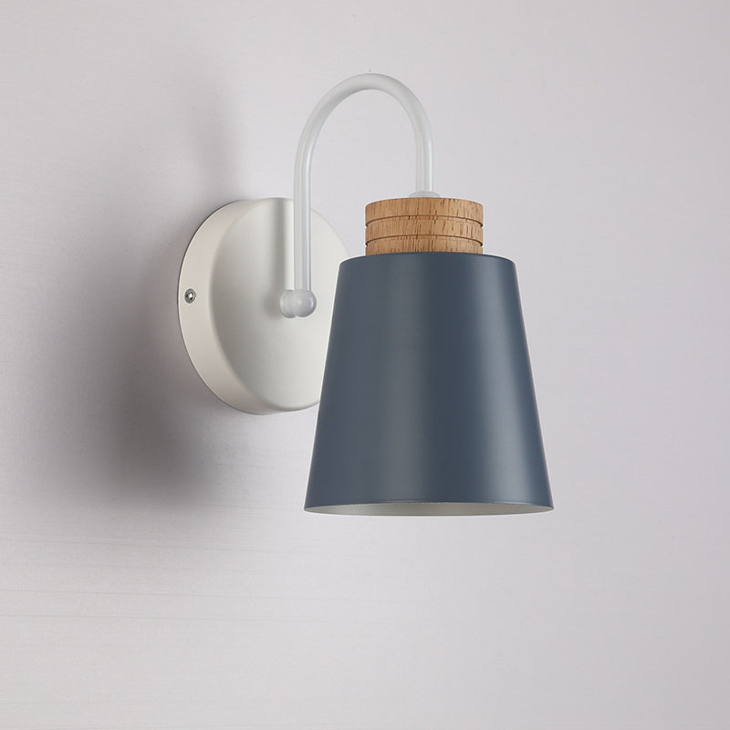 Cylindrical Wood Iron Bedroom Wall Lamp
