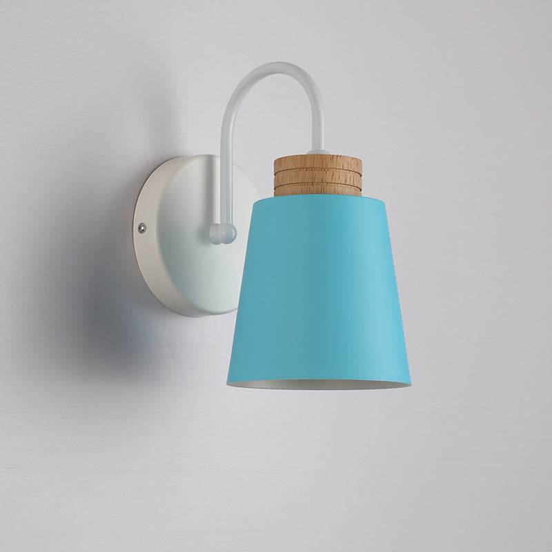 Cylindrical Wood Iron Bedroom Wall Lamp
