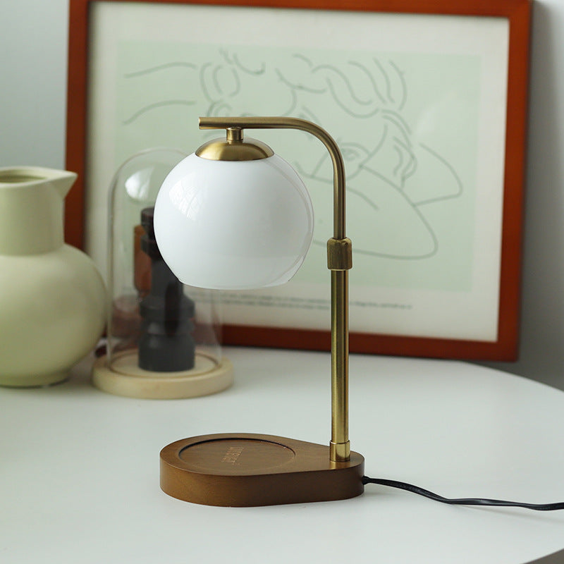 Wood Iron Glass Round Table Lamp