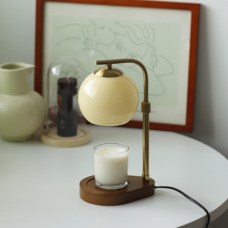 Wood Iron Glass Round Table Lamp