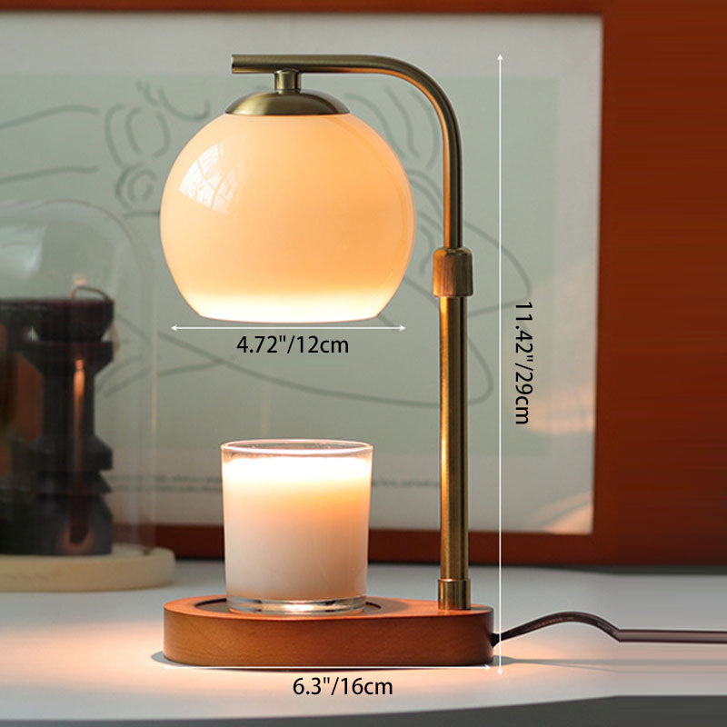 Wood Iron Glass Round Table Lamp