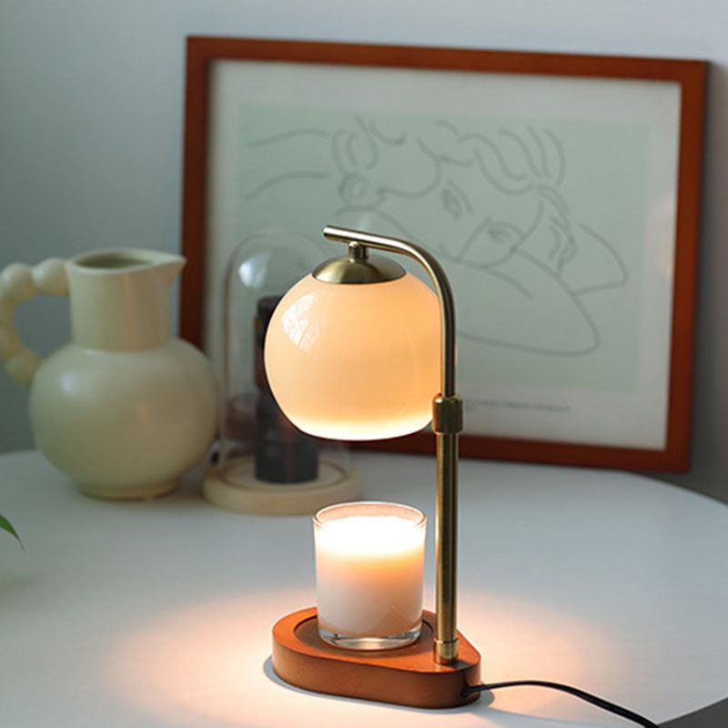Wood Iron Glass Round Table Lamp