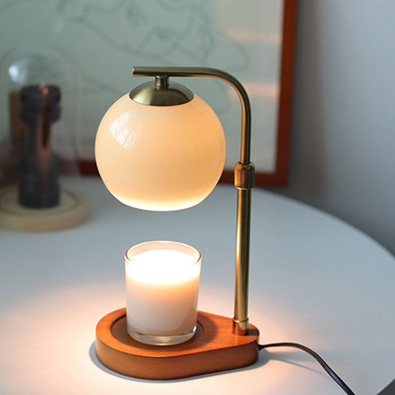Wood Iron Glass Round Table Lamp