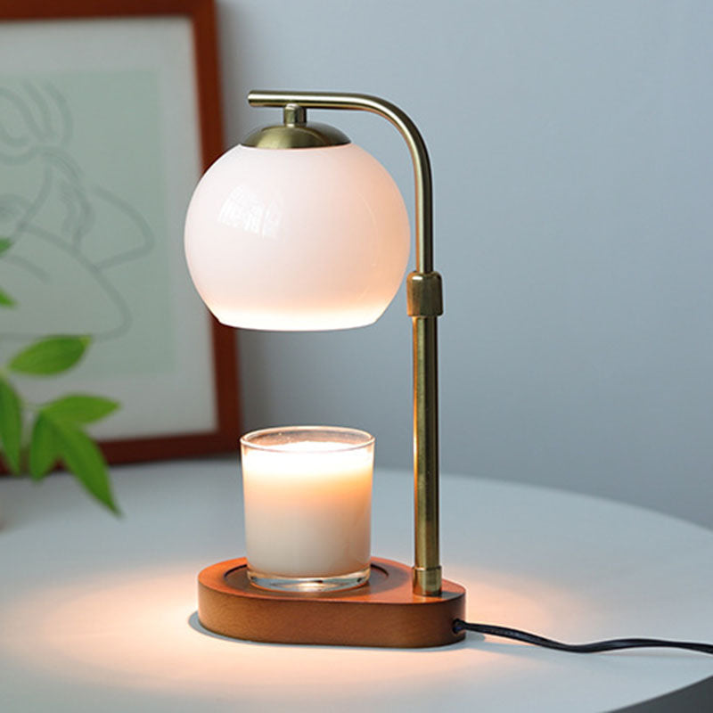 Wood Iron Glass Round Table Lamp