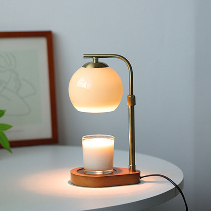 Wood Iron Glass Round Table Lamp