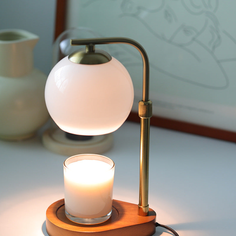 Wood Iron Glass Round Table Lamp