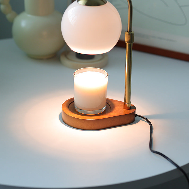 Wood Iron Glass Round Table Lamp