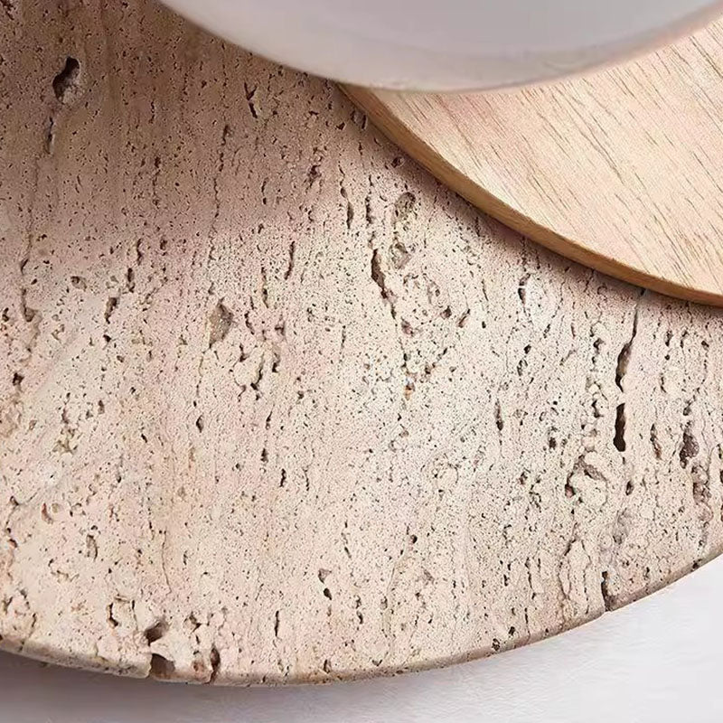 Travertine Glass Wood Round Wall Lamp