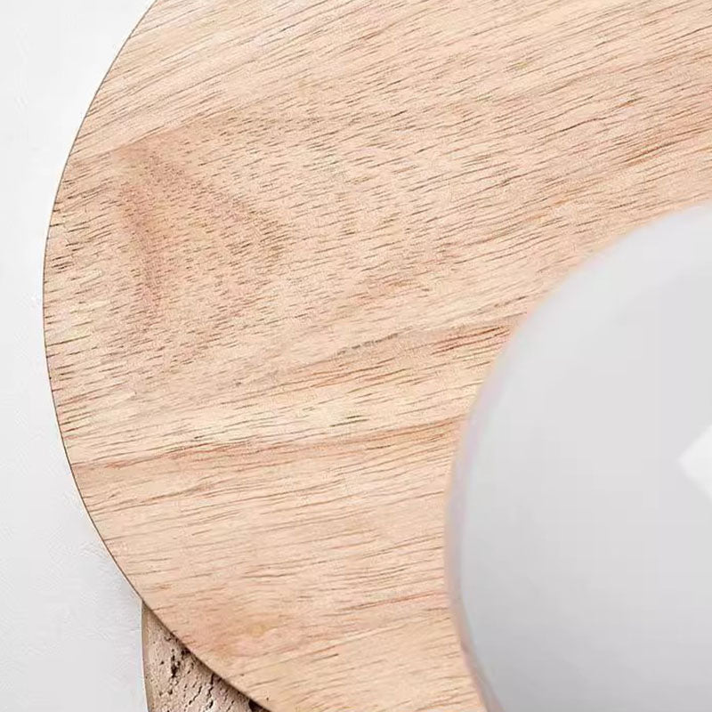 Travertine Glass Wood Round Wall Lamp
