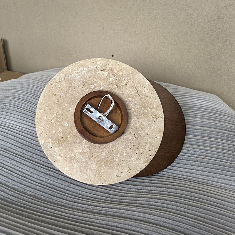 Travertine Glass Wood Round Wall Lamp