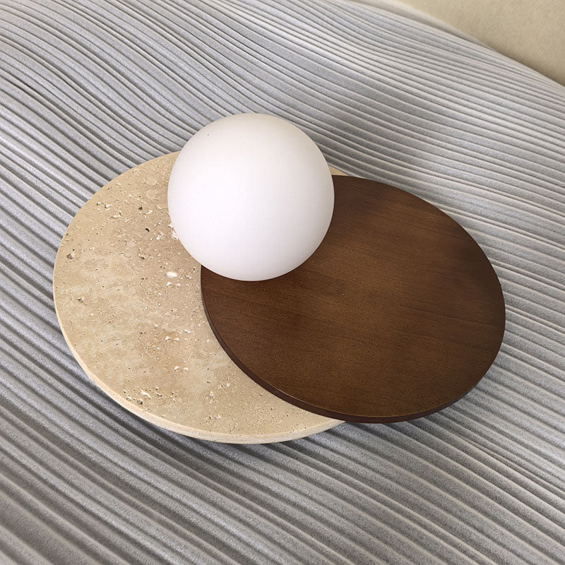 Travertine Glass Wood Round Wall Lamp
