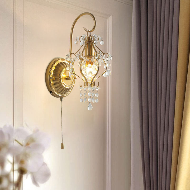 Iron Crystal Round Living Wall Lamp