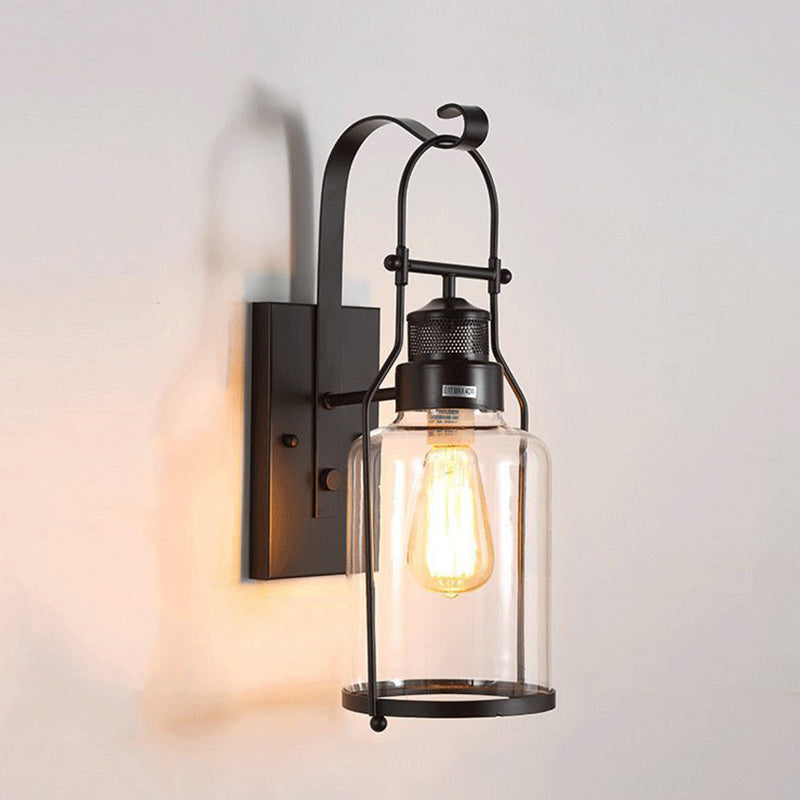 Iron Glass Cylinder Hallway Wall Lamp