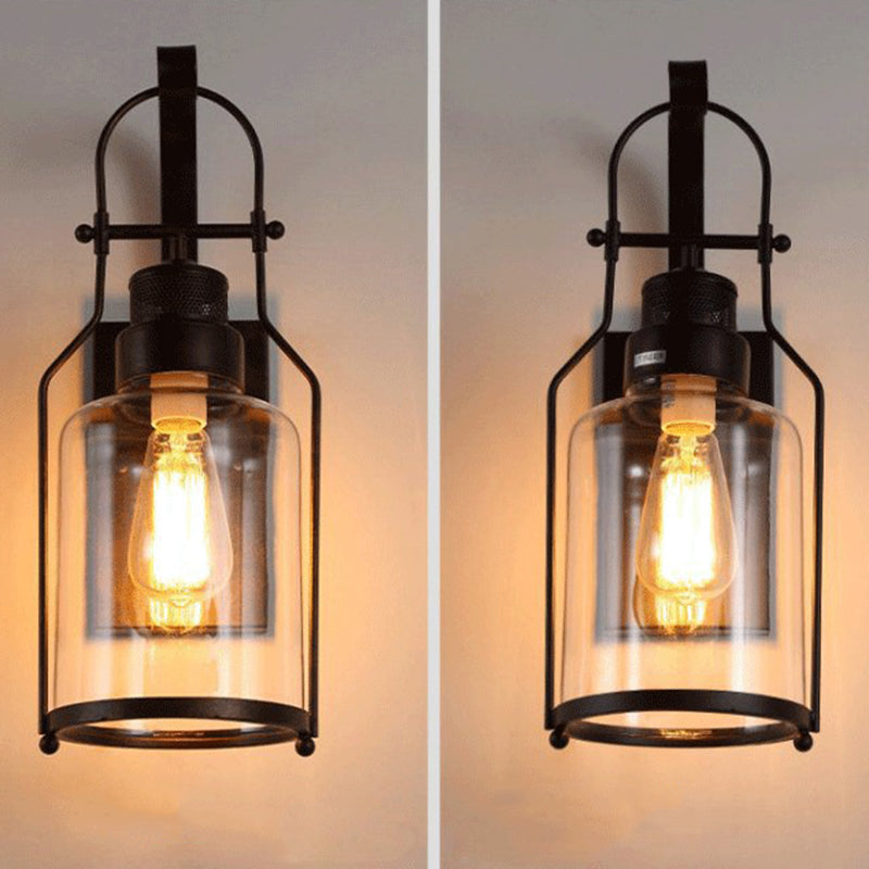 Iron Glass Cylinder Hallway Wall Lamp