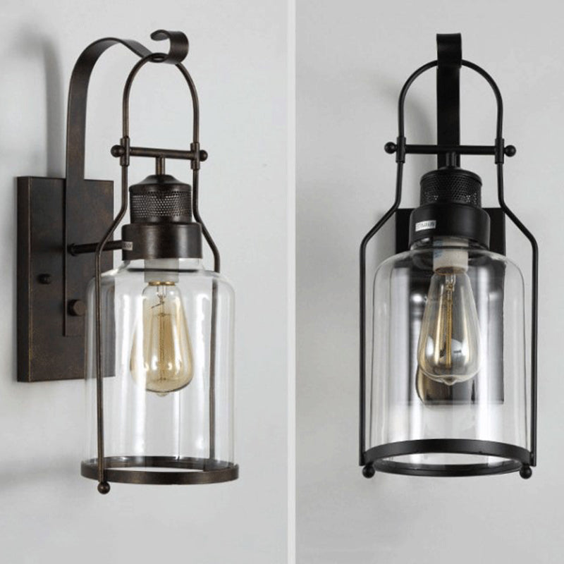 Iron Glass Cylinder Hallway Wall Lamp