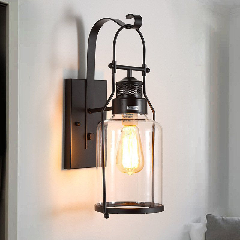 Iron Glass Cylinder Hallway Wall Lamp