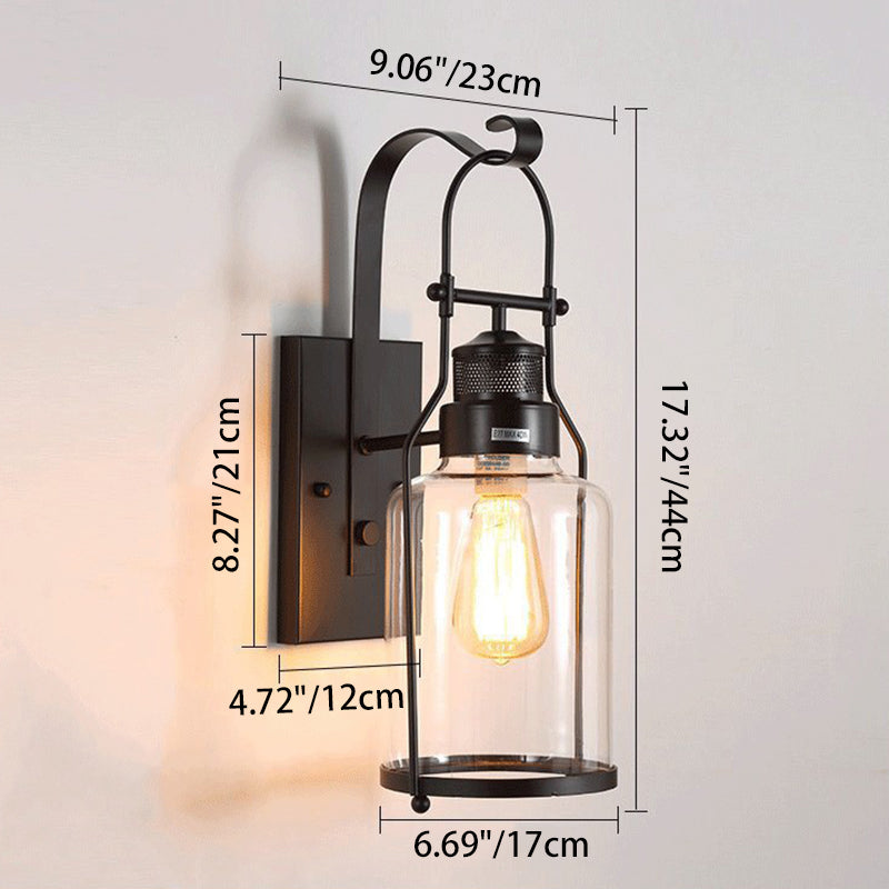 Iron Glass Cylinder Hallway Wall Lamp