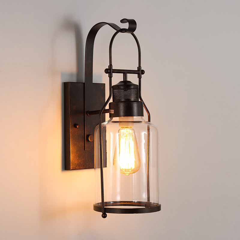 Iron Glass Cylinder Hallway Wall Lamp
